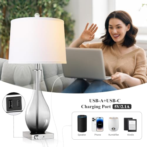 27" Glass Table Lamps with USB Ports (2 Count)