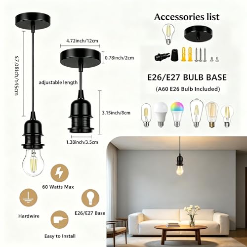 UL Listed] Black Pendant Light Kit Industrial