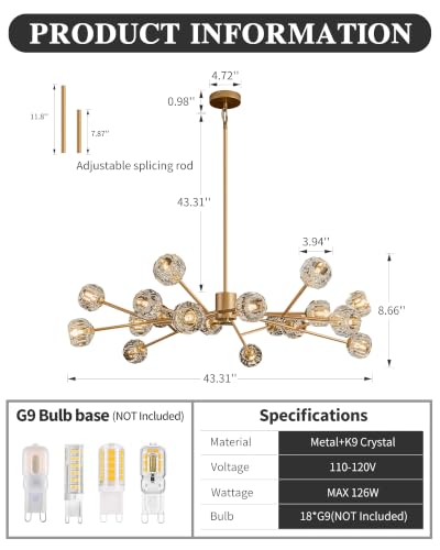 Gold Sputnik Chandeliers for Dining Room Light Fixture Over Table