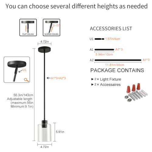 Black Pendant Lights Kitchen Island (2 Count)