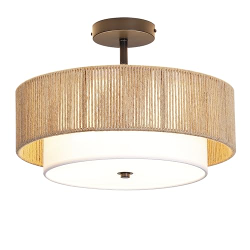 Rattan Flush Mount Ceiling Light