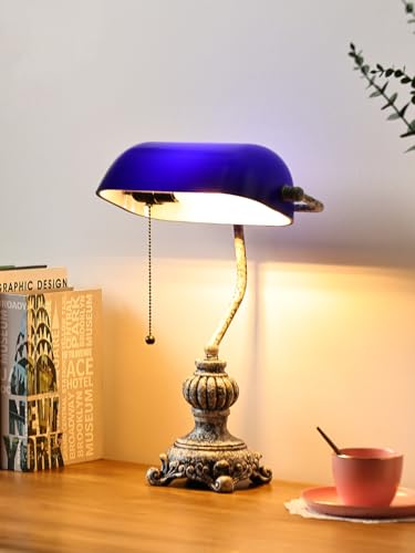 Retro Blue Glass Bankers Desk Lamp