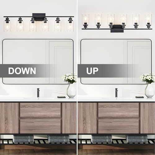 6 Light Bathroom Light Fixtures Black Vanity Light Over Mirror Modern Farmhouse Wall Lighting Sconces Wall Lamp for Bathroom
