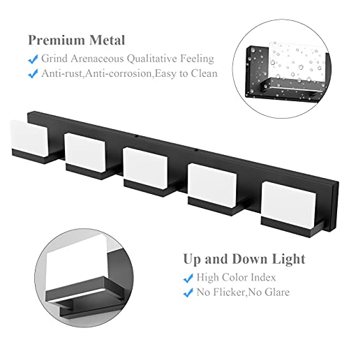 5 Lights Modern Black Vanity Light Up and Down Black LED Vanity Light Fixtures Bathroom Wall Light Over Mirror 6000K