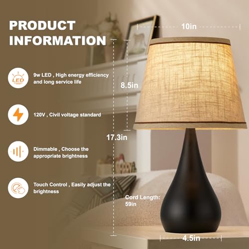 17.3'' Modern Touch Black Table Lamp Set of 2 with 3 Way Dimmable (2 Count)