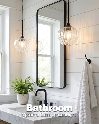 2 Pack Black Pendant Lights Kitchen Island with Ribbed Glass Shade (2 Count)