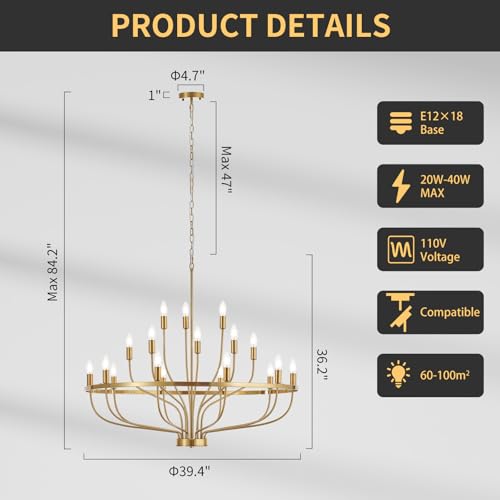 39.4" Large Gold Chandelier