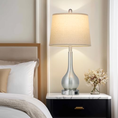 26" Silver Metal Table Lamps Set of 2 for Bedrooms (2 Count)