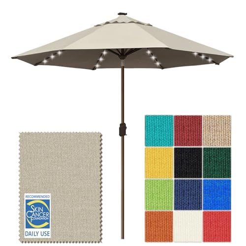 USA 10-Year-Non-Fading 10ft Market Patio Umbrella, Commercial Grade Table Sun Umbrella with 80 Solar LED Lights, Crank Open, Windproof & UPF 50+ UV Protection for Garden, Deck, Pool, Backyard, Antique Beige