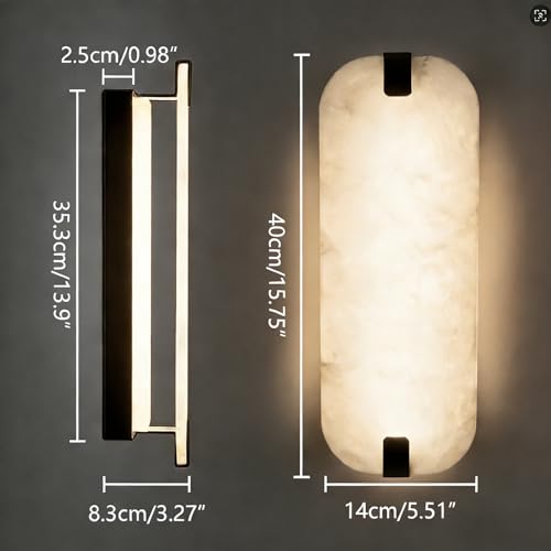 15.75" 2PCS Natural Marble Alabaster Wall Sconce Modern Hardwired Wall Light Fixture for Bedroom Marble Wall Sconce Natural Stone Material Wall Lamp for Stairs Suitable for Indoor Installation