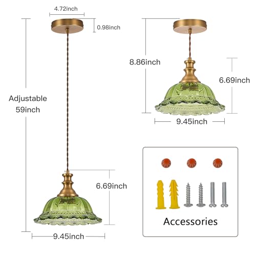 Glass Pendant Lights Modern Pendant Lighting Fixtures Hanging Lamp for Kitchen Island Bedroom Dining Room Coffee Shop Hallway Green and Brass