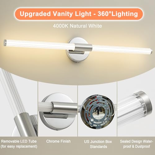 LED Bathroom Vanity Lights Chrome Wall Sconce Modern 30"
