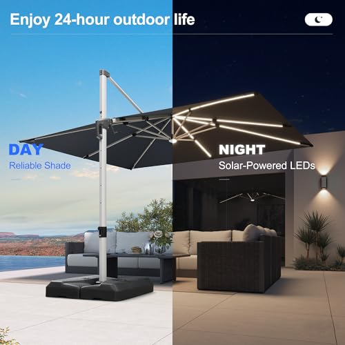 Patio Umbrella with Base Included 9' X 12' Solar Light