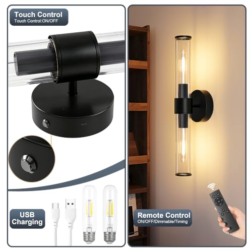 Black Battery Operated Wall Sconces Set of 2