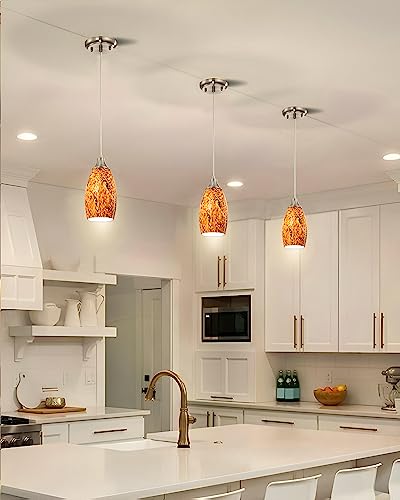 Mini Glass Pendant Lights for Kitchen Island1Pack Hand Blown Art Glass Pendant Light Shade with Brushed Nickel Finish Black and Yellow Swirl Glass Lamp Shade for Kitchen Over Sink Dining Room