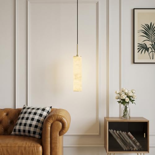 Gold Natural Alabaster Long Tube Kitchen Island Pendant Lights