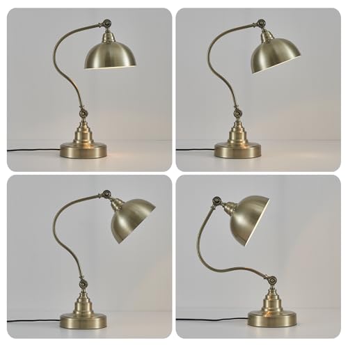 Dimmable Touch Control Antique Brass Swing Arm Desk Lamp with Charging Port