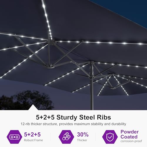 Outdoor Umbrella 15ft with Base and Solar Lights