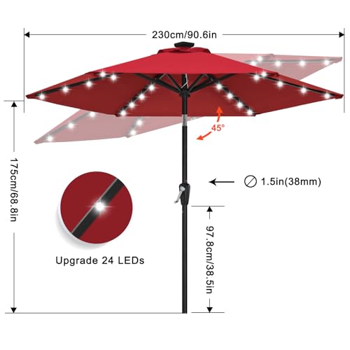 Solar Led Patio Umbrella with 24 Lights 7.5FT