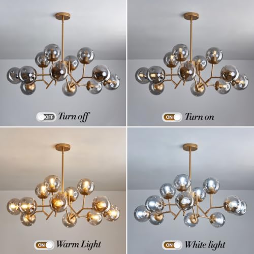 12 Light Modern Gold Sputnik Chandelier with Glass Globe