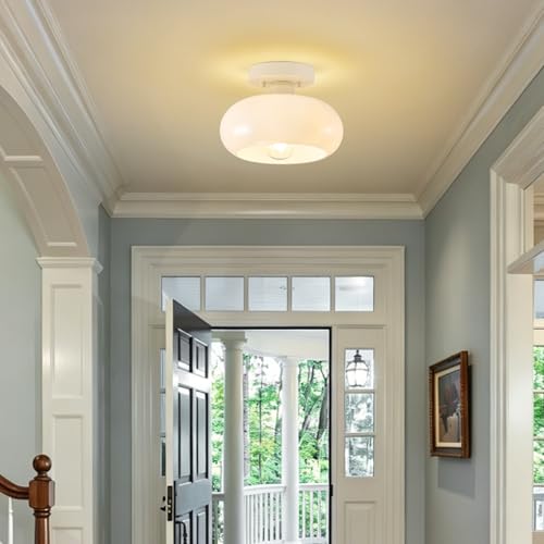 Mid Century Modern Cream White Semi Flush Ceiling Light 8.66 Inch