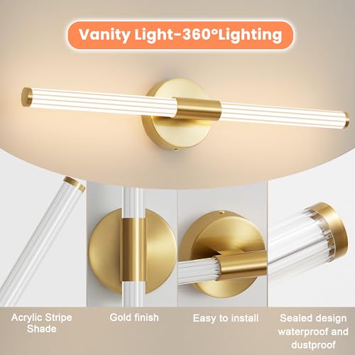Gold Wall Sconces Set of Two Hardwired LED Vanity Light 23" (2 Count)