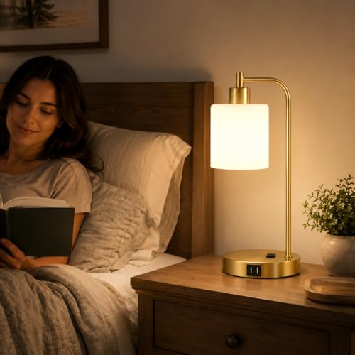 Set of 2 Industrial Touch Control Table Lamps with 2 USB Ports and AC Outlet (2 Count)