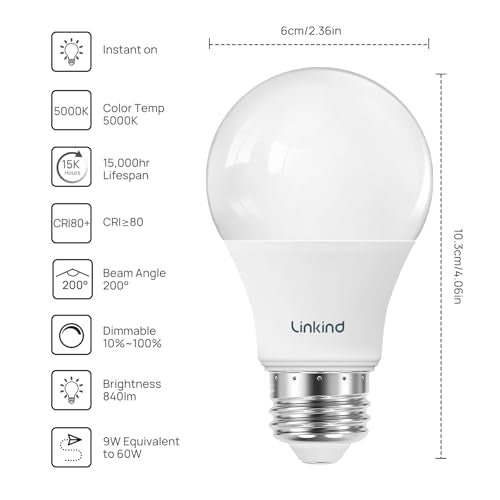 A19 LED Light Bulbs Dimmable (6 Count)