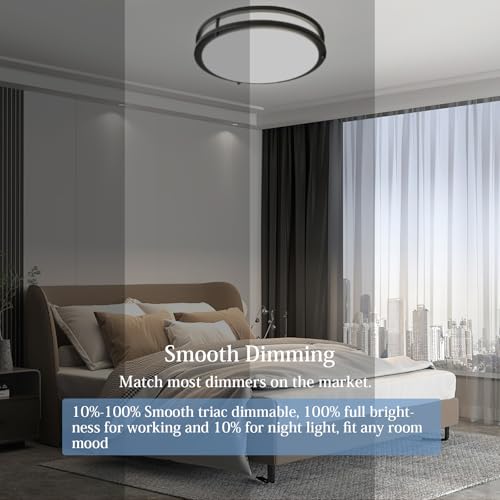 10inch LED Flush Mount Ceiling Light Fixture Dimmable Matte Black (2 Count)