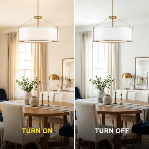 23Inches Drum Chandelier Large Gold & White Pendant Lights for Dining Room