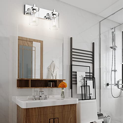 Bathroom Vanity Lighting Fixtures Chrome Vanity Light 2 Light Stainless Steel Bathroom Light with Clear Glass Shade
