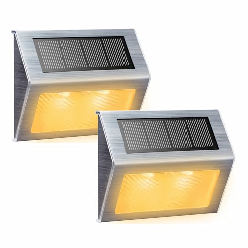 Warm White Solar Lights for Deck Step Fence Post (2 Count)