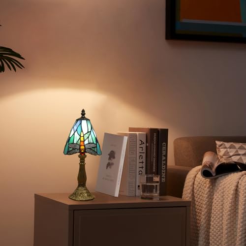 Tiffany Small Lamp Blue Dragonfly Stained Glass Bedside Nightstand Table Lamp