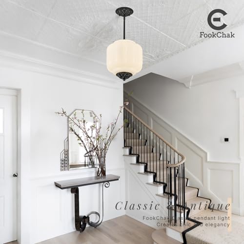 Vintage Black Pendant Lights Milky Glass Semi Flush Ceiling Light Fixture