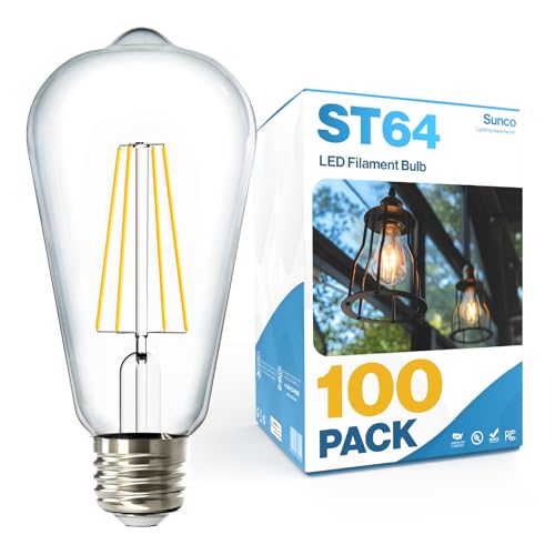 Sunco 100 Pack Edison Bulbs LED ST64 (100 Count)