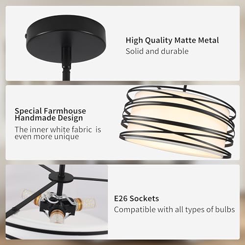 15.7'' Black Drum Chandelier for Dining Room 3