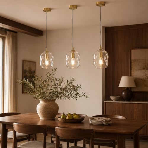 Gold Pendant Lights Kitchen Island Modern Organic Blown Globe Glass Light