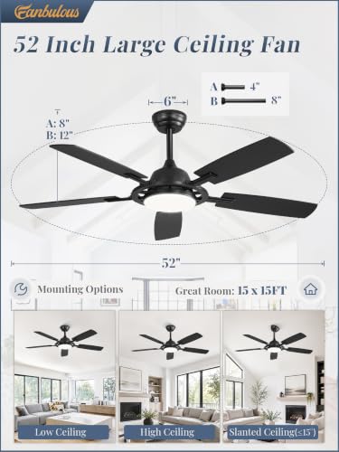 52 Inch Black Ceiling Fans with 3CCT Lights and Remote (Black / 52")