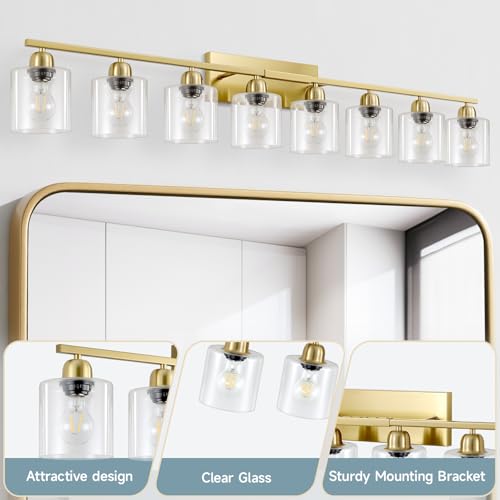 Modern Brushed Gold 8 Light Bathroom Light Fixtures