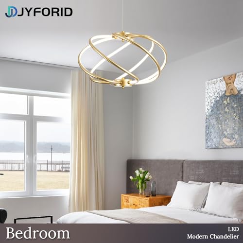 Gold Modern Chandelier with Remote Control, 48W 3-Color Temperature Dimmable LED Chandelier for Dining Room, Hanging Adjustable Pendant Light for Living Room Kitchen Foyer Entryway