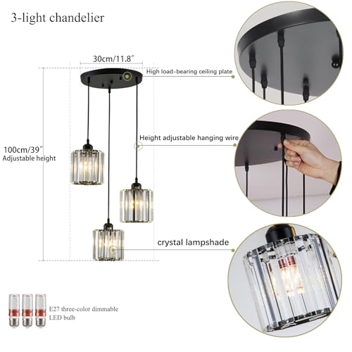 Crystal Pendant Lights Black 3 Light Cluster Ceiling