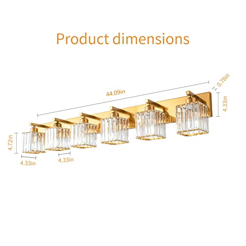 Modern 6 Light Gold Brushed Brass Finish Crystal Wall Light for Bathroom Vanity