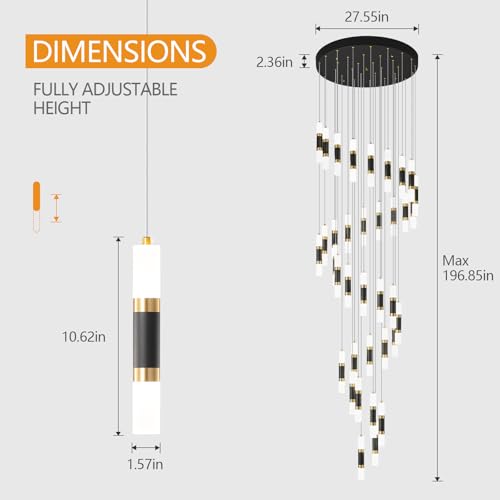 36 Light Modern Chandeliers for Entryway Ceiling Pendant Light Dimmable LED 216W Staircase Large Chandelier Lobby Living Room Foyer High Ceiling Chandelier