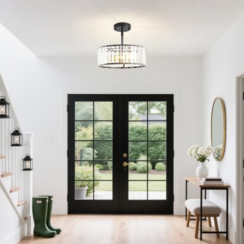 Modern Crystal Black Semi Flush Mount Ceiling Light Fixtures 12 in (Black / 12 in)
