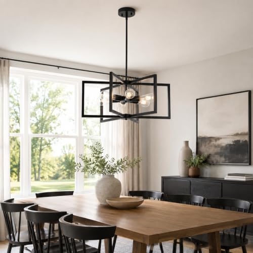 23.6” Black Chandelier for Dining Room 6 Light Kitchen Chandelier over Table Farmhouse Dining Room Light Fixtures Over Table (6 Count)
