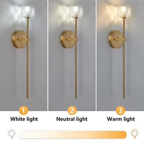 Gold Vintage Crystal Wall Sconce Set of 2 Brushed Brass Wall Lamp (2 Count)