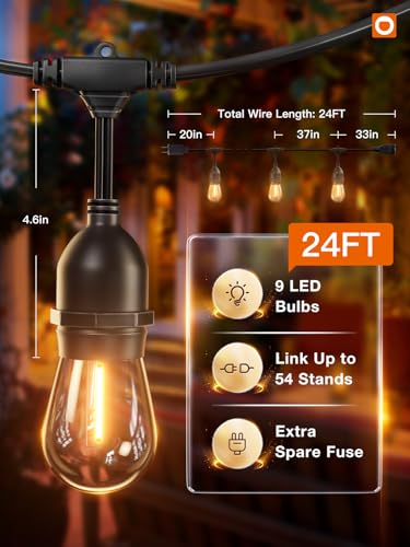 LED Outdoor String Lights 24FT Edison Vintage Weatherproof ETL (24 Foot)