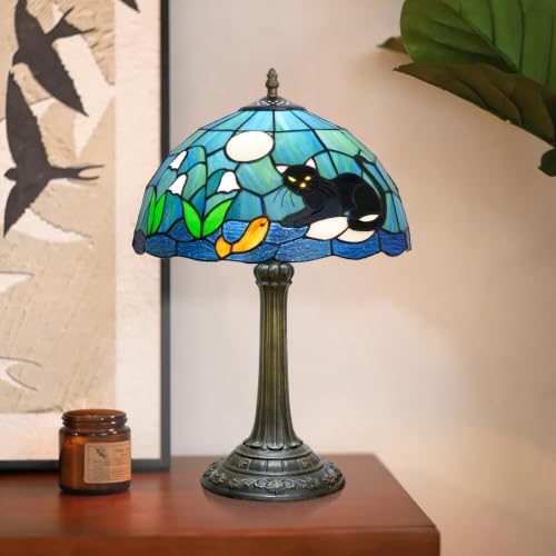 Tiffany Style Stained Glass Table Lamp Black Cat Table Lamp Bedroom Bedside Lamp Living Room Dining Room Office Decoration Desk Lamp Home Decoration Creative Gift Scene Props