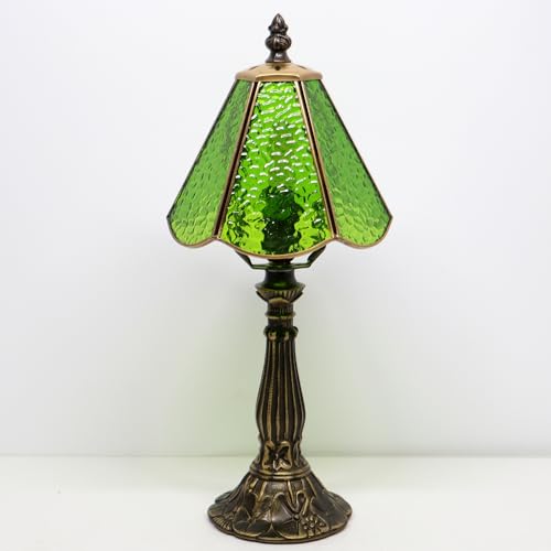 Small Tiffany Table Lamp Yellow Rippled Stained Glass Desk Lamps 6X6X14 Inch Bronze Resin Base Antique Mini Accent Light