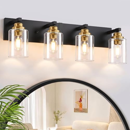 4 Light Black and Gold Bathroom Vanity Light